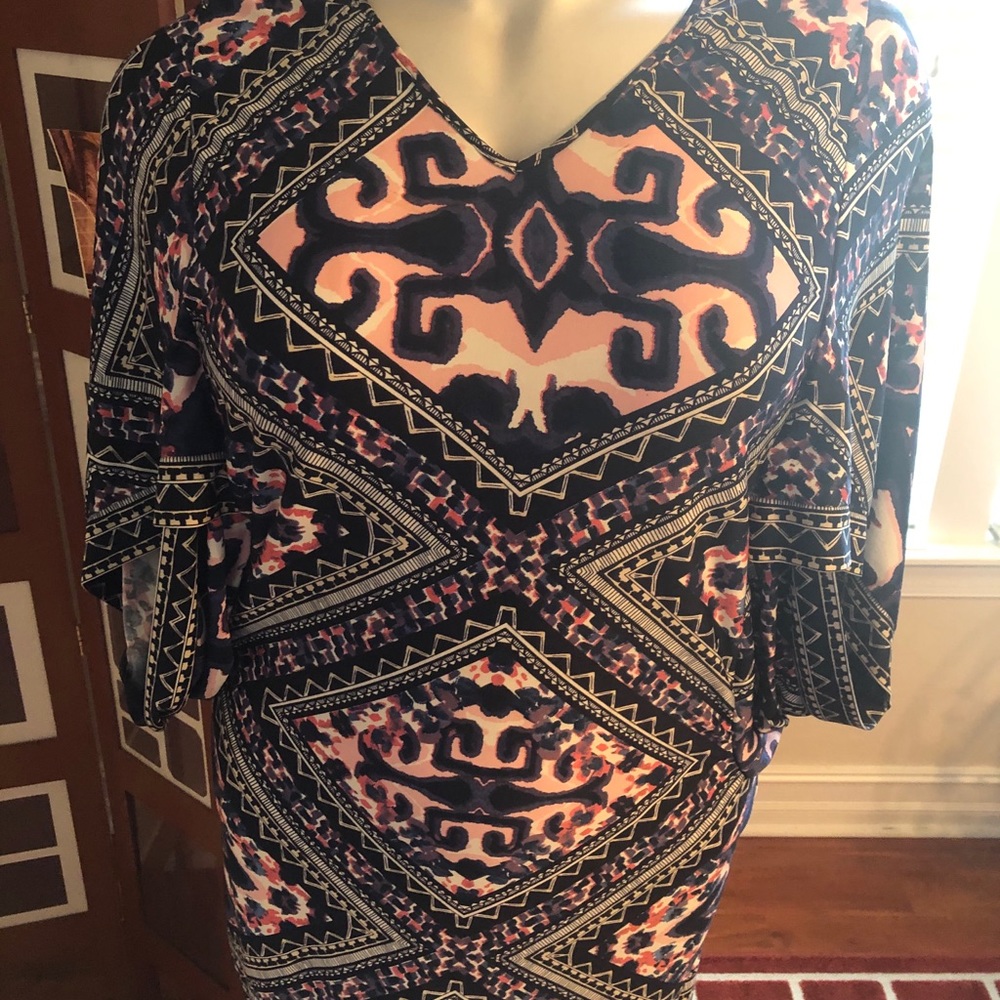 Blue and pink print dress